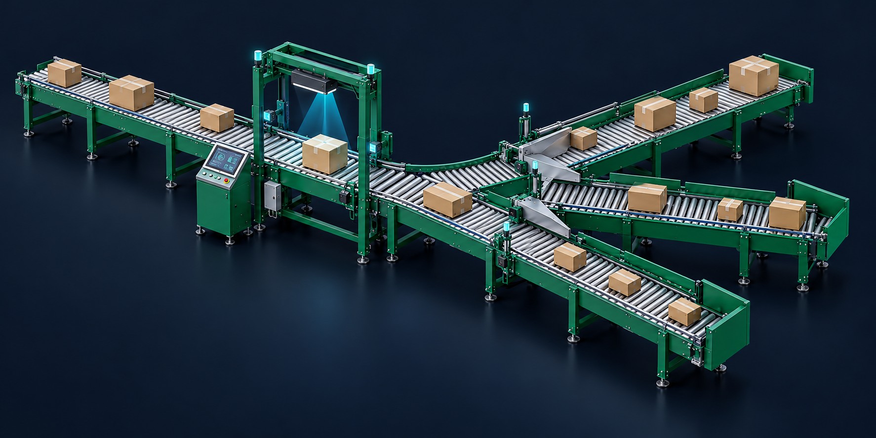 3D concept illustration of conveyor sorting
