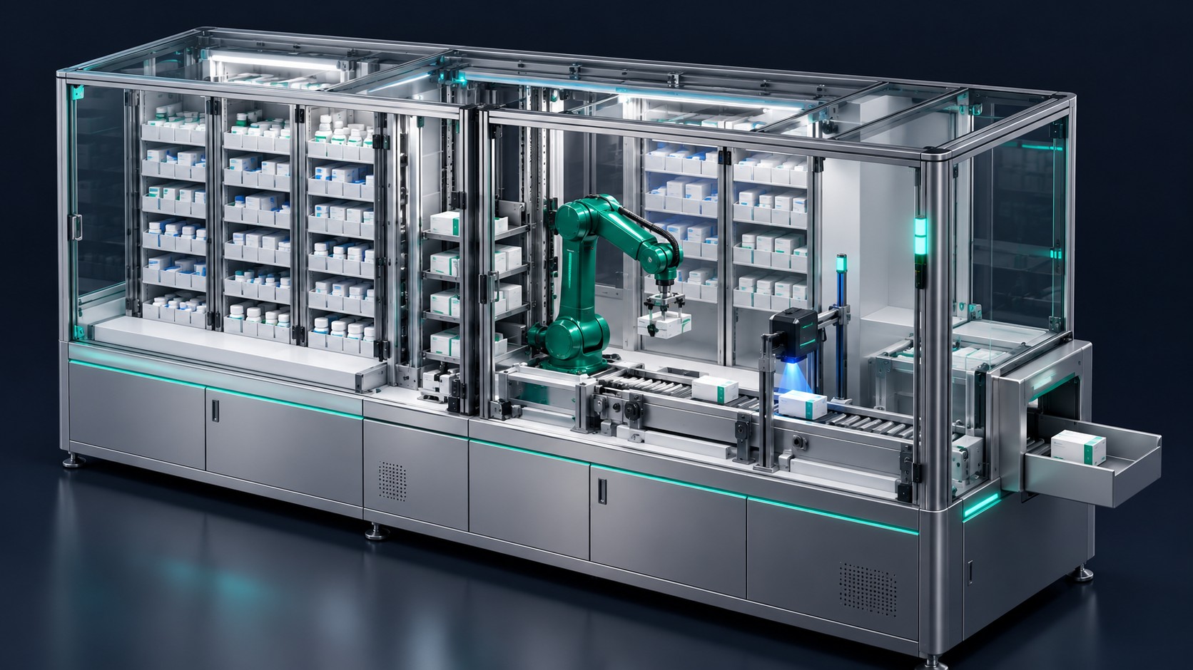 3D concept illustration of medicine handling automation